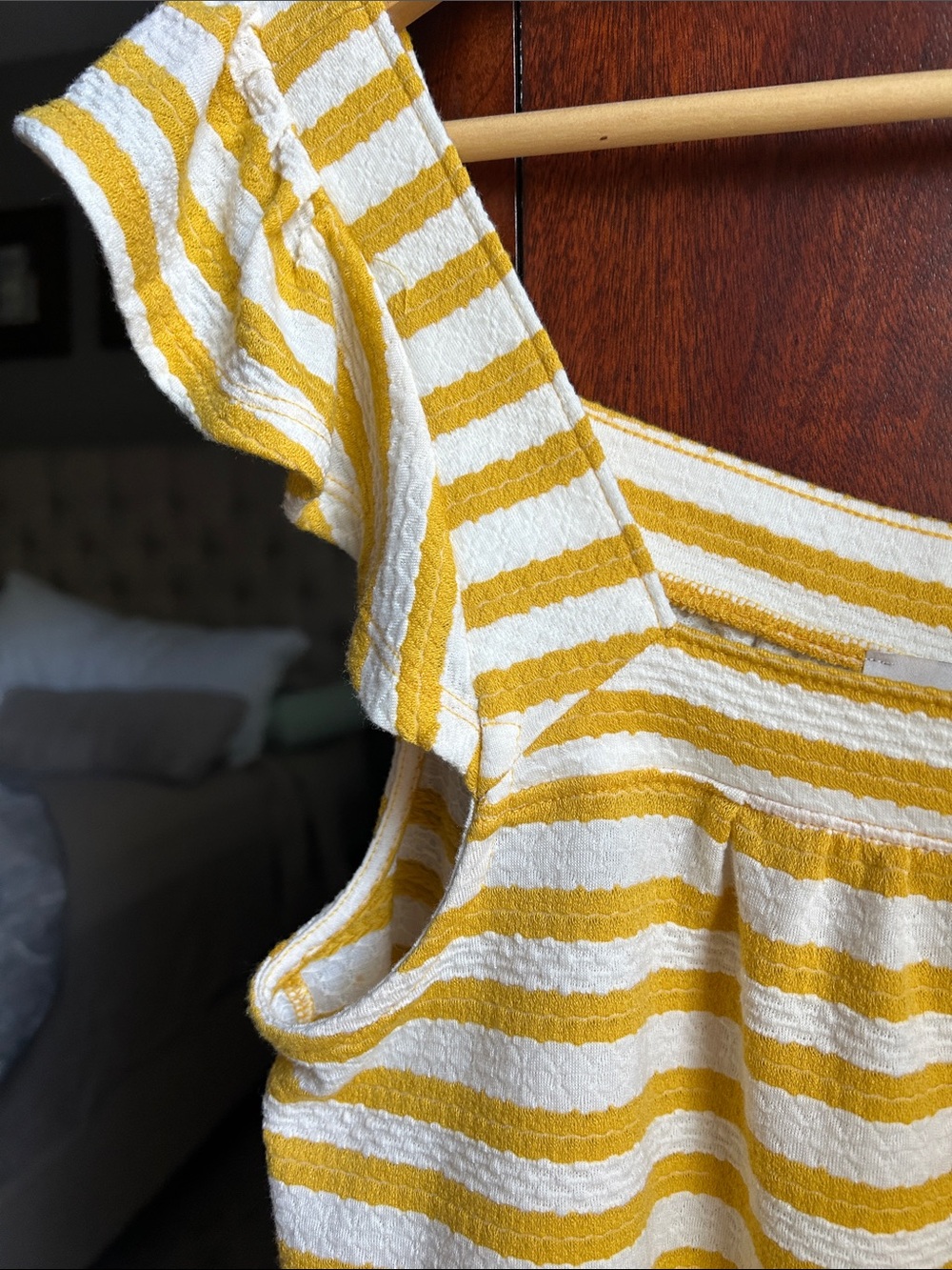 LOFT Yellow and White Striped Square-Neck Tank
